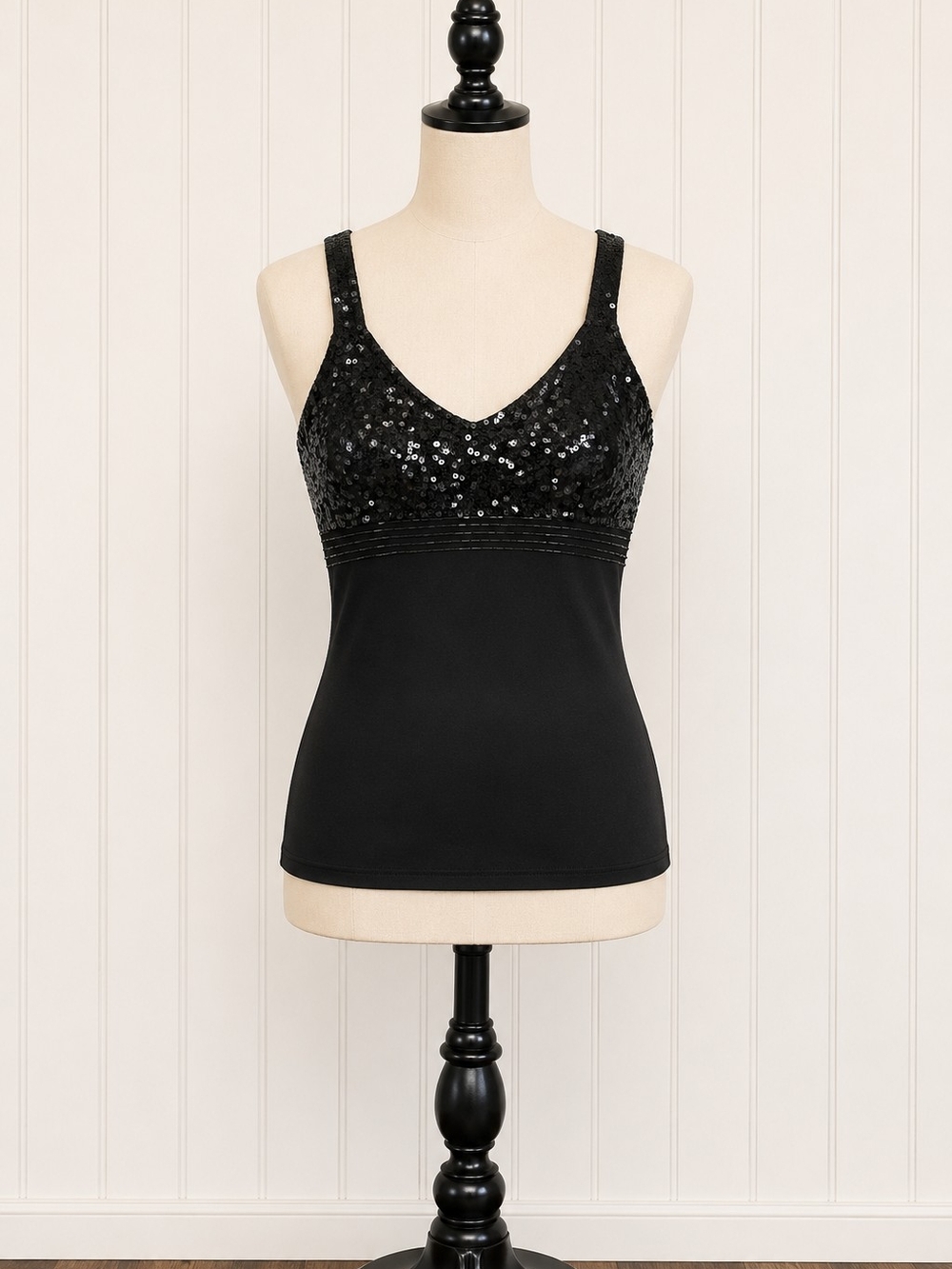 Willi Smith Black Sequin V-Neck Tank Top